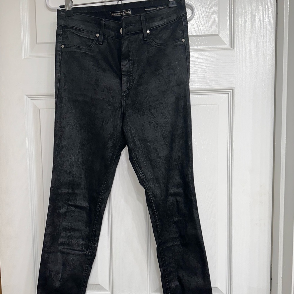 Blackened jeans with leatherlike finish- new